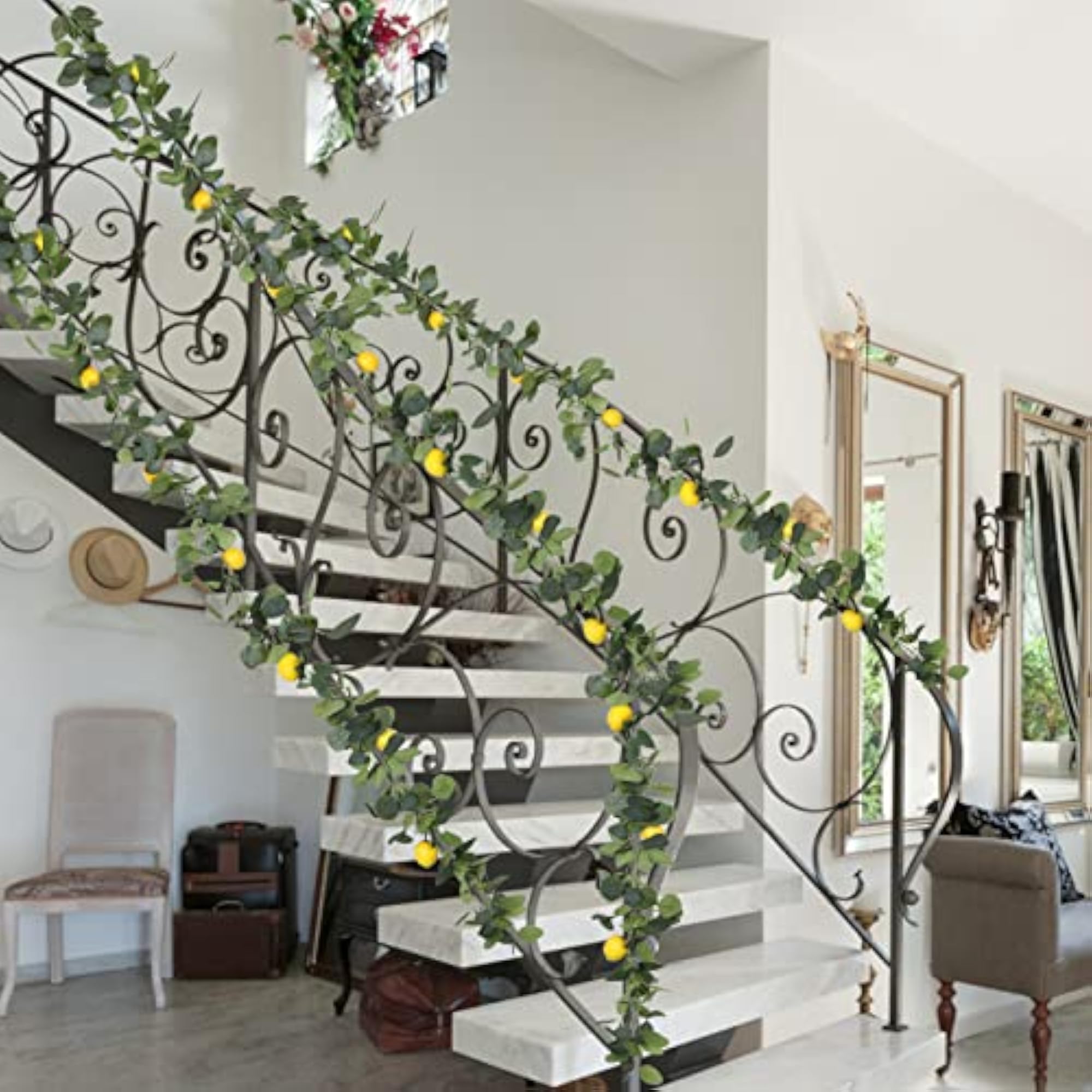 2Pcs Artificial Lemon Greenery Garland with Lemons for Decoration
