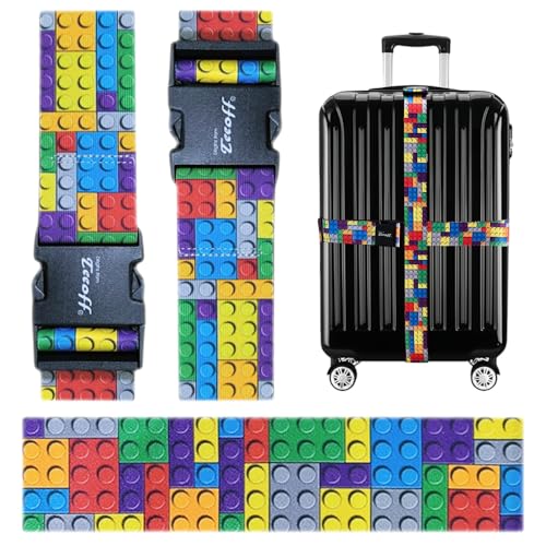 Teeoff 2 Pack Elastic Luggage Straps Suitcase Belts Travel Bag Accessories Adjustable 220CM (Building Block)