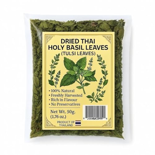 Premium Dried Holy Basil (Tulsi) Leaves – Aromatic Thai Holy Basil for Tea & Cooking – Fresh Sealed Herbal Loose Leaf.