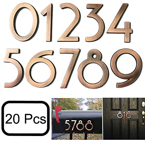 Diggoo 20 Pack Mailbox Numbers 0-9, 2.76 Inch High, Door Address Numbers Stickers For Apartment, House, Room, Office, Cars, Trucks, Bronze Plating Process Number Sign #TOP4