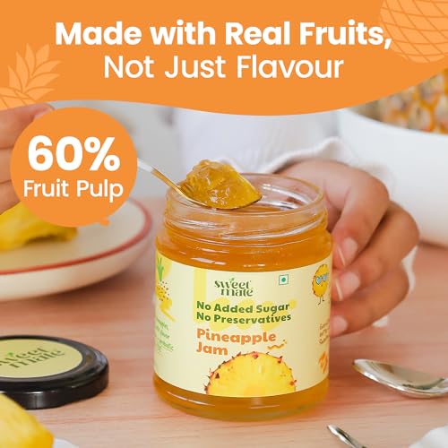 Image of Sweetmate Pineapple Jam - 220g | No Added Sugar | 100% Pure Fruit Pulp & Healthy Fiber | No Preservatives, Colors & Artificial Flavors | Diabetic & Keto Friendly Jam (Pack of 2)