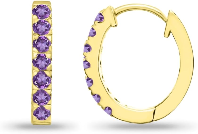 Sterling Silver Tiny Small 15mm Prong-set Genuine or Synthetic Gemstone Oval Huggie Hoop Earrings