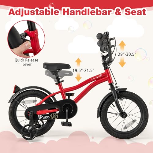 Image of BABY JOY Kids Bike, 12 14 16 18 Inches Sporty Bicycle with Training Wheels, Adjustable Seat, Handbrake & Coaster Brake, Reflectors, Girls Boys Bike for 3-8 Years Old Children