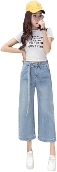 Amazon レディース ゆったり 柔らか ジーンズ 着痩せ コットン デニム パンツ 春夏秋 ハイウエスト おしゃれ 九分丈 カジュアル Beautiful Girl ジーンズ 通販