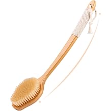 Back Scrubber for Shower，17in Bamboo with Curved Long Handle - Stiff Natural Boar Bristles for Men and Women, Deep Cleansing and Exfoliating, Anti-Slip Grip for Wet or Dry Brushing