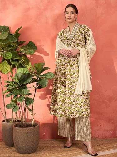 Image of Shae by SASSAFRAS Women Geometric Print Kurta With Pencil Pants & Dupatta