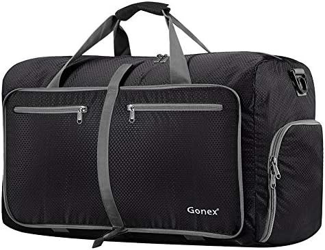 Gonex 80L Packable Travel Duffle Bag Foldable Duffel Bags for Luggage Gym Sports Camping Travelling Cycling Storage Shopping Water & Tear Resistant Black