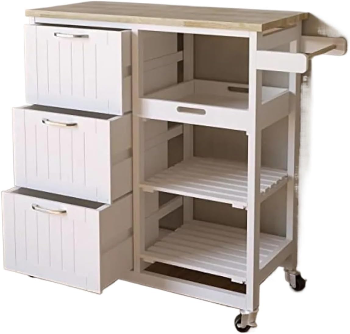 Kitchen Island Cart, Bar&Serving Rolling on Wheels Utility Storage Trolley with 3-Tier Wine Rack