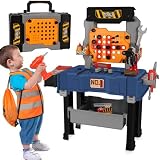 CIMVOAV Kids Tool Bench, Realistic Kids Tool Set with Electric Drill, Pretend Play Workbench, Toy Tool Box and Workshop, Toddler Toys for Ages 3-6, Reflective Vest Included