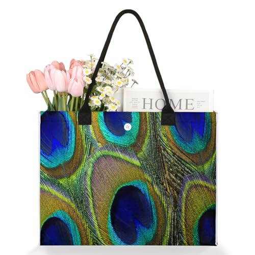 Peacock Feather Patterns Tote Bag for Women Large Beach Bag Reusable Grocery Bags Tote Bag for Work Shopping Travel Beach3