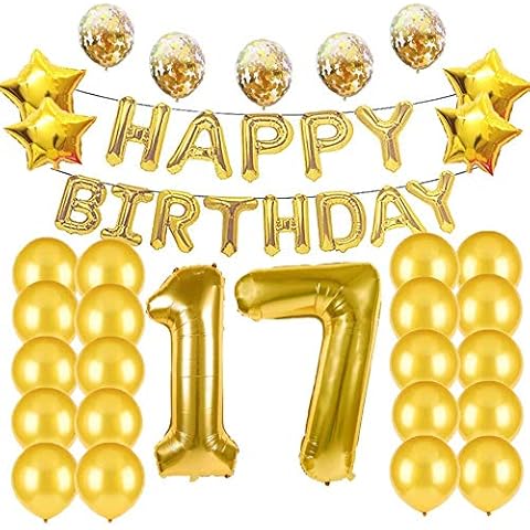 17th Birthday Decorations Party Supplies,17th Birthday Balloons Gold,Number 17 Mylar Balloon,Latex Balloon Decoration,Great Sweet 17th Birthday Gifts for Girls,Photo Props Cover