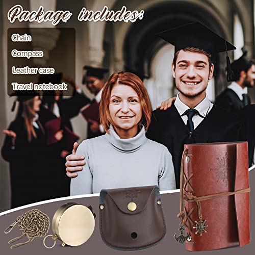 Conjunto de 2 brújulas Kanayu con estuche de cuero estampado y cuaderno de notas de cuero para regalos de graduación miniatura 4