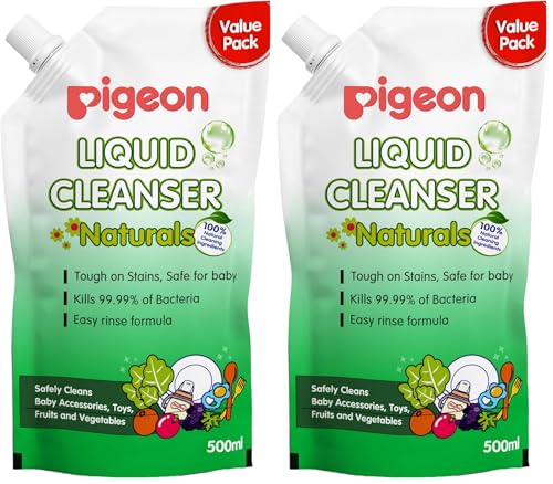 Image of Pigeon Liquid Cleanser Naturals Refill 500 ml | pH Friendly | No Added Color & Alcohol | Natural Cleanser for Baby Feeding Bottles, Accessories, Fruits & Vegetables (Pack of 2)