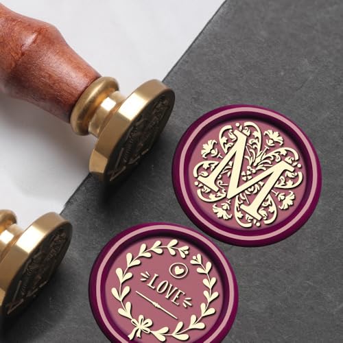 VSECUON Flower Initial Alphabet M Wax Seal Stamp & Eucalyptus Love Sealing Stamp with Wax Stamp Brass Head Ideal for Wedding Invitations Gift Wrapping Christmas (Floral M) by VSECUON - Used condition - Image 5