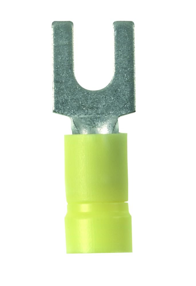 Panduit PV10-10F-L Fork Terminal, Vinyl Insulated, Funnel Entry, 14 - 10 AWG Wire Range, #10 Stud Size, Yellow, 0.04