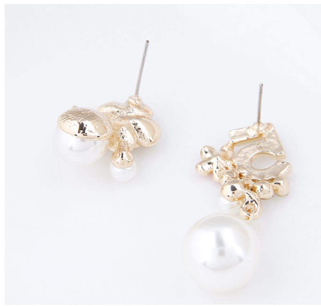 Faux Imitation Pearl White Black Floral Dangle Drop Earrings Studs