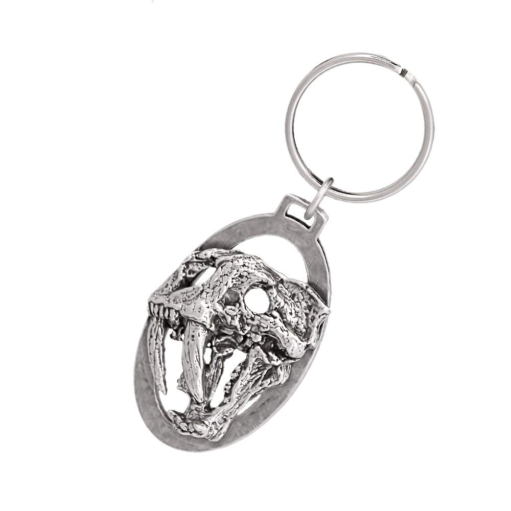 Saber Tooth Cat, Sabertooth Tiger Skull Keychain, A202KC, 2”, Pewter, 100% Handmade in the USA, Prehistoric, Fossil, Metal, Keychain, Key Chain, Key Ring, Key Fob, Gift, Over 100 Keychain designs
