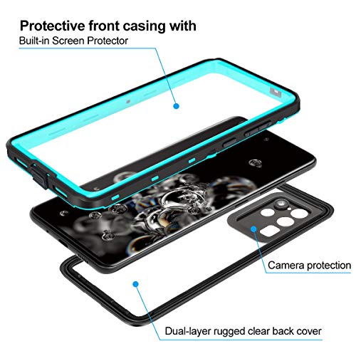 Ezanmull Galaxy S20+ / S20 Plus Case Waterproof With Built-In Screen Protector, Full Body Protection Underwater Shockproof Rugged Anti-Drop Protective Case For Samsung Galaxy S20 Plus 5G (Clear&Teal) #TOP5