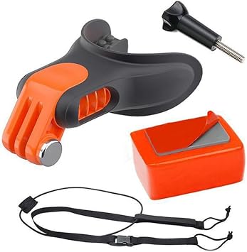 Mouth Mount Set for Action Camera Surfing Bite Mouthpiece Holder with Float Safety Leashes Long Screw Floating Block for Surfing Skating Kayaking
