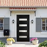 Casaphoria 36' x 80' Fiberglass Front Door with 4-9/16' Vinyl Frame,Right Hand Inswing Exterior Door with Brickmould,Contemporary Wooden Grain Knock-Down Entry Door for Home Entrance, Balck