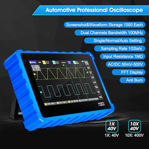 Image of Digital Tablet Oscilloscope, Automotive Oscilloscope Dual Channel 100MHz Bandwidth, 1GB Storage Frequency Analyzer with 7-inch LCD Touch Screen, Anti Burn Oscilloscope Kit