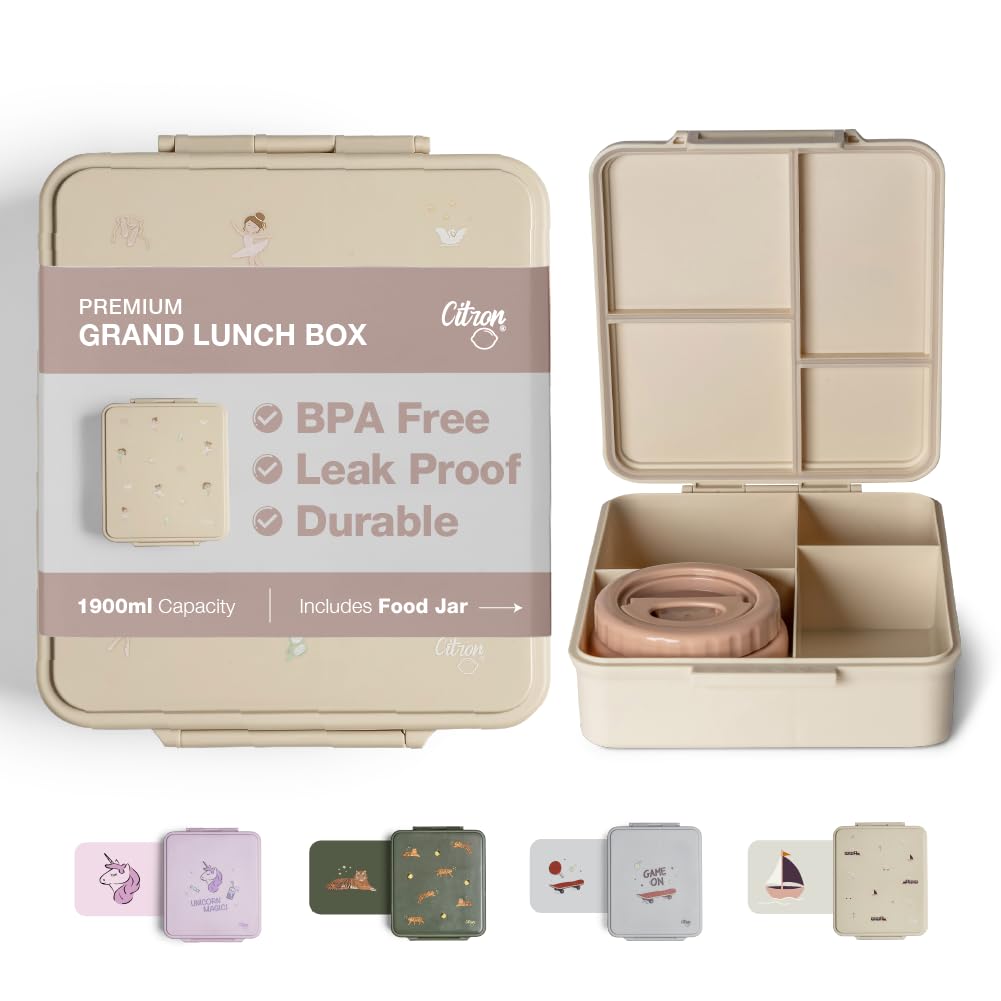 Grand Bento Lunch Box for Kids, Elegant Ballerina Design,Leakproof with 4 Compartments & Food Jar,Terrific for School & Nursery, Crafted to last with Perfect Size