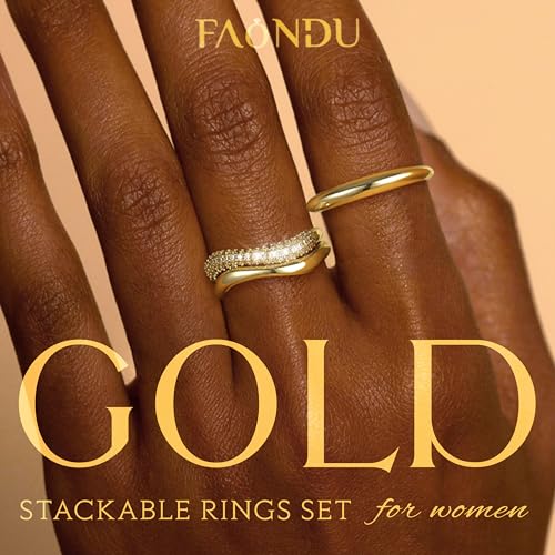 Gold Rings for Women Non Tarnish Dainty 14k Gold Plated Stackable Ring Set Trendy Cubic Zirconia Thumb Wedding Engagement Bands Rings for Women Size 5 6 7 8 9 10 112