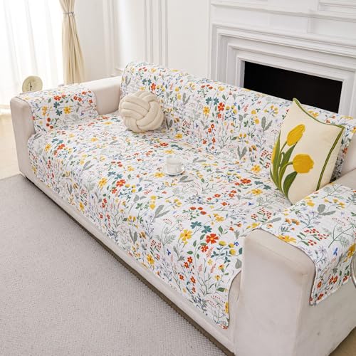 Image of HOMETHREADS Premium Style Anti Slip Sofa Cover Set | Cotton Sofa Slipcover | 1Pc Front Cover with Attached Armrest + 1Pc Back Cover (Mint Green, 5 Seater | 220x185cm)