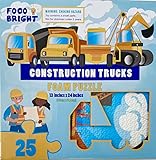 Construction Foam Puzzle - Excavator, Crane, Cement Mixer, Dump Truck, Cones and Workers - Educational Floor for Kids - 25 Pieces Bright Yellow, Orange, Green Zone - 13x24 Inches