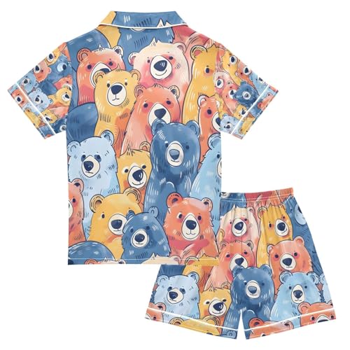 senya Colorful Cute Bears A Satin Summer Pajama Sets Silk Short Sleeve Button Down Sleepwear2