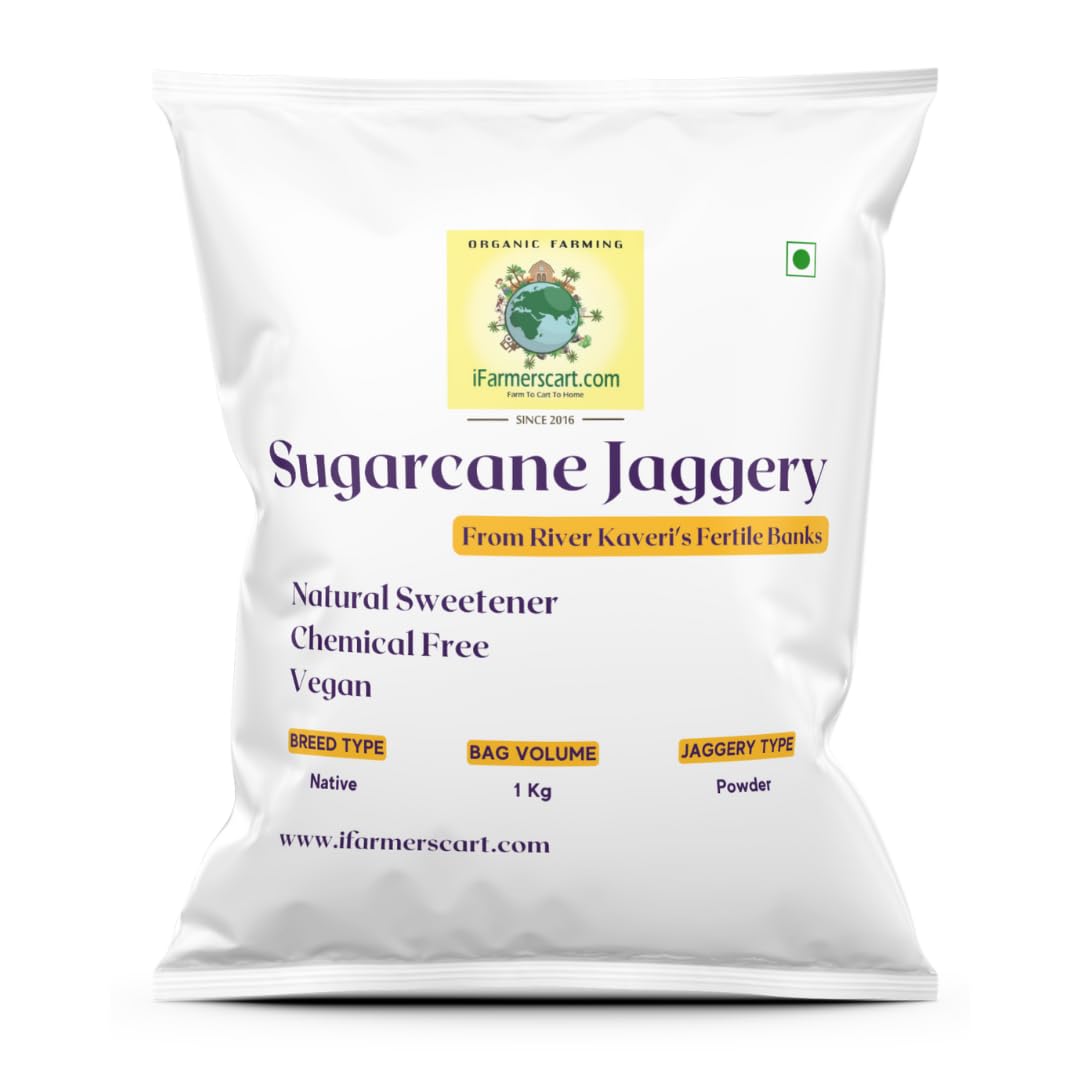 Sugarcane Jaggery Powder - 1 Kg | Gur Gud Bellam Nattu Sakkarai Powder | Unrefined Unsulphur | Hand-harvested and Traditionally Made | Wholesome Sugar Substitutes | From River Kaveri Banks