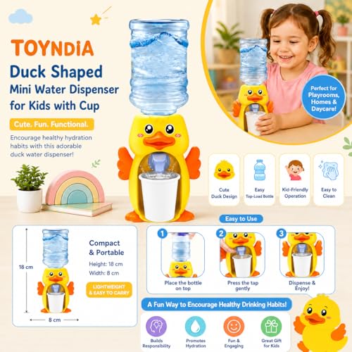 Image of Duck Shaped Mini Water Dispenser for Kids with Cup|Cute Cartoon Animal Drinking Water Machine Toy |Portable Tabletop Water Cooler Toy for Boys & Girls|Fun Learning Toy for Boys & Girls (18 cm)
