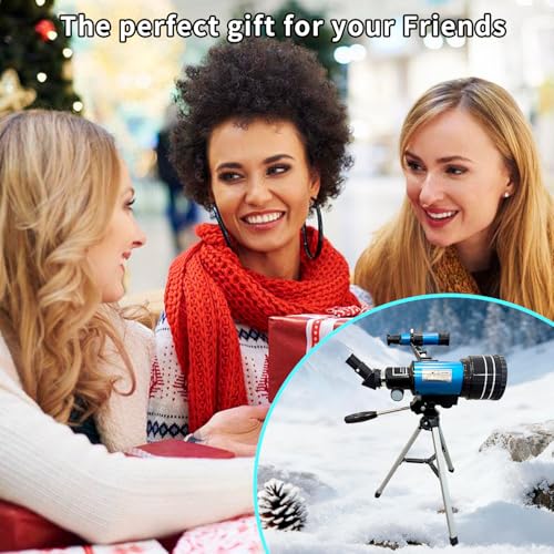 Image of Astronomical Astronomical Telescope 15-150X High-Powered,Portable with 300mm Focal Lens 70mm Aperture (Tripod, Phone Adapter, and Wireless Remote) Ideal for Stargazing and Space Exploration (Blue)