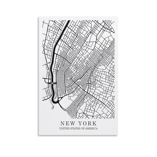 NCUDANK Poster su tela con mappa di New York City, decorazione artistica da parete per soggiorno e camera da letto, 20 x 30 cm