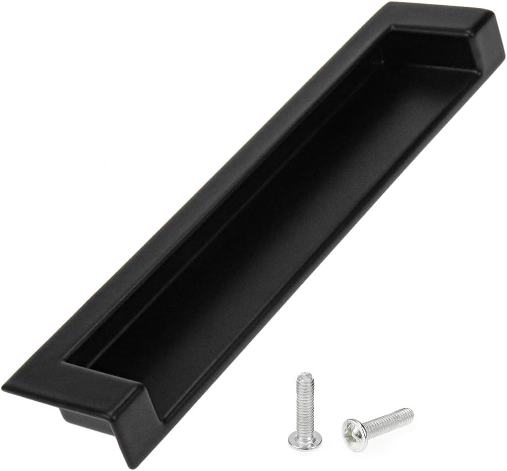 Quluxe 12 Pcs 5" Black Zinc Alloy Sliding Closet Door Handles Flush Pulls Modern Recessed Drawer Pull Handle for Furniture Door Cabinet