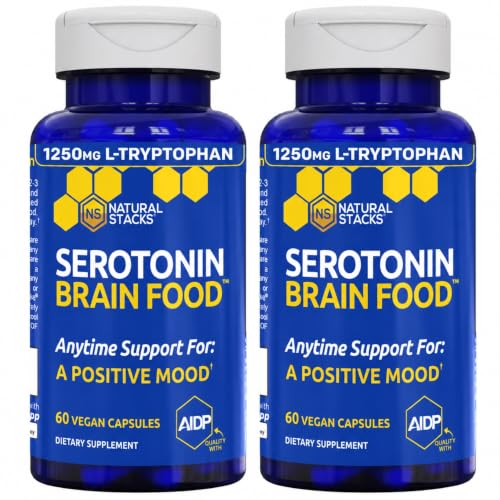 Serotonin Brain Food - 1250mg L-Tryptophan & 400mg Rhodiola Rosea Supplement - Mood Support Supplement for Stress Relief - Neurotransmitter Support with Magnesium Glycinate & Zinc - 120 Capsules
