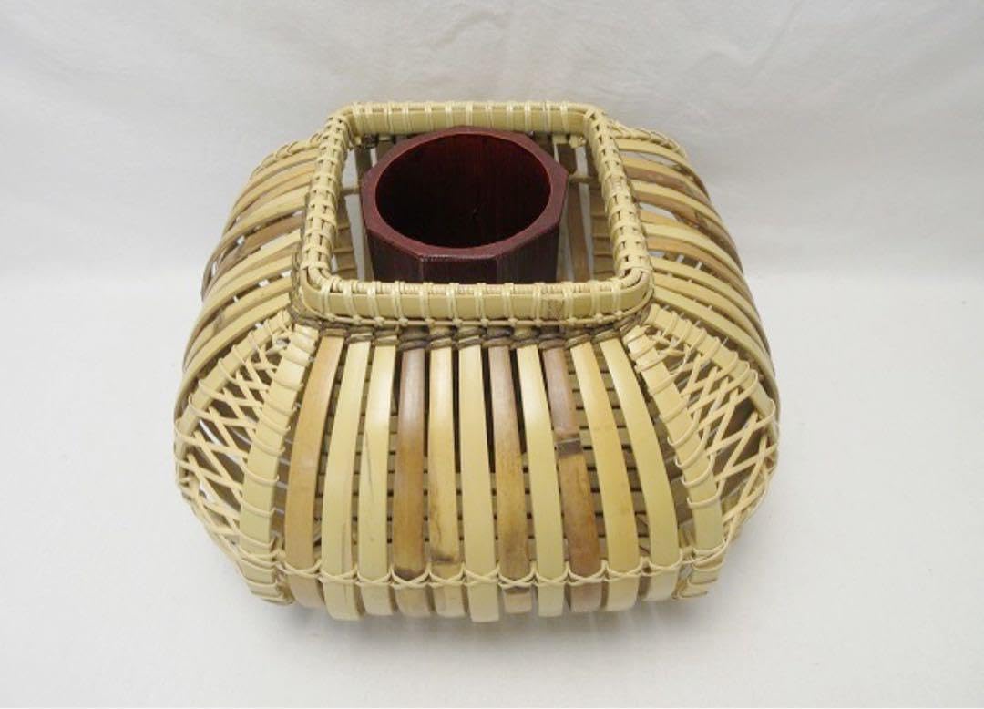 華道具 竹心斎造 花籠 竹おとし付 共布 共箱 花器 和室