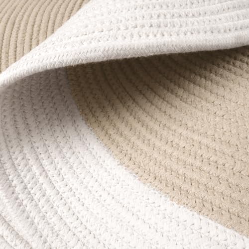 Image of Encasa XO Oval Braided Area Rug for Living Room & Bedroom | Cotton Blend Reversible Floor Carpet | Handwoven Natural Fiber Boho Room Decor | Washable | Beige & Off-White-1 (122x183 cm) | 4x6 Ft