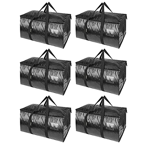 BALEINE 6-Pack Oversized Moving Bags with Reinforced Handles, Heavy-Duty Storage Tote for Clothes, Moving Supplies (Black, 6-Pack) 6-Pack Black