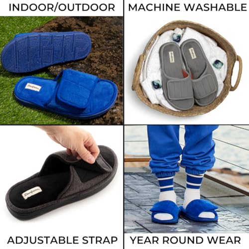 Image of Dearfoams Men's Adjustable Indoor /Outdoor Memory Foam Machine Washable Summer Slide Slipper
