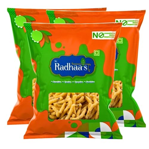 Image of Sri Radhaa's Pepper Sev | Premium Traditional South Indian Crispy Namkeen Snack | Spicy & Crunchy Sev | Each Pack 150g (Pack of 3)