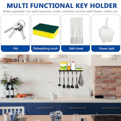 Schlüsselbrett mit Ablage, Schlüsselhalter, Schlüsselboard mit Ablage, Schlüsselleiste Haken, Schlüsselregal mit 6 Haken, Schwarz Schlüsselaufbewahrung, Schlüssel Aufbewahrung für Schlafzimmer Flur