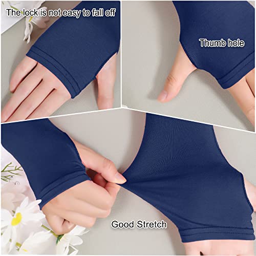 Bellady Women Stretchy Long Fingerless Gloves,3 Pairs Thumbhole Arm Warmer Sleeve,Sun Protection Arm Sleeves,Black DarkGrey Navy - Thumbnail 5