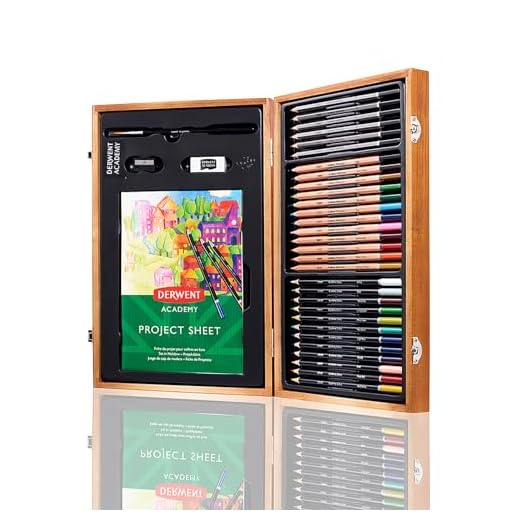 Derwent Academy Caja de Regalo de Madera, Kit Completo con 35 Lápices de Colores, Pastel y Otros Accesorios, Ideal para Dibujar, Colorear e Ilustrar, 2300147
