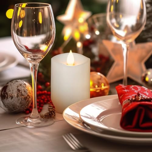 Image of 3x4 Flickering Flameless Candles Set of 1,Real Wax Pillar LED Battery Candles,with Timer,4 inch Flameless Candles with Remote,for Holiday Home Decor,White