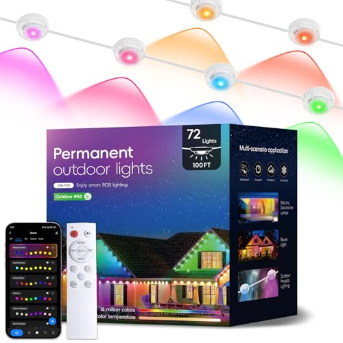 TOHETO Permanent Outdoor Lights Pro, 100ft with 72 RGB LED