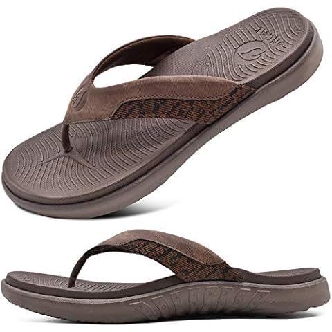 ONCAI Orthotic Flip Flops for Men,Comfort Arch Support Beach Sport Athletic Soft Thong Sandals with Yoga Foam Brown Size 10 Cover
