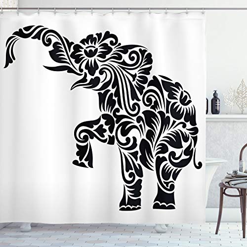 Ambesonne Elephant Shower Curtain, Floral Ornamental Animal Mammal Tattoo Art,