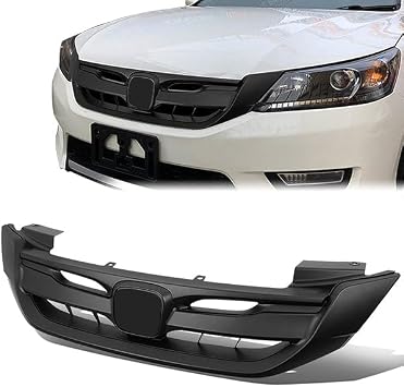 RS Sport Style Front Bumper Upper Grille Grill Compatible with 13-15 Honda Accord Sedan, Matte Black, 71121T2FA01 2013 2014 2015
