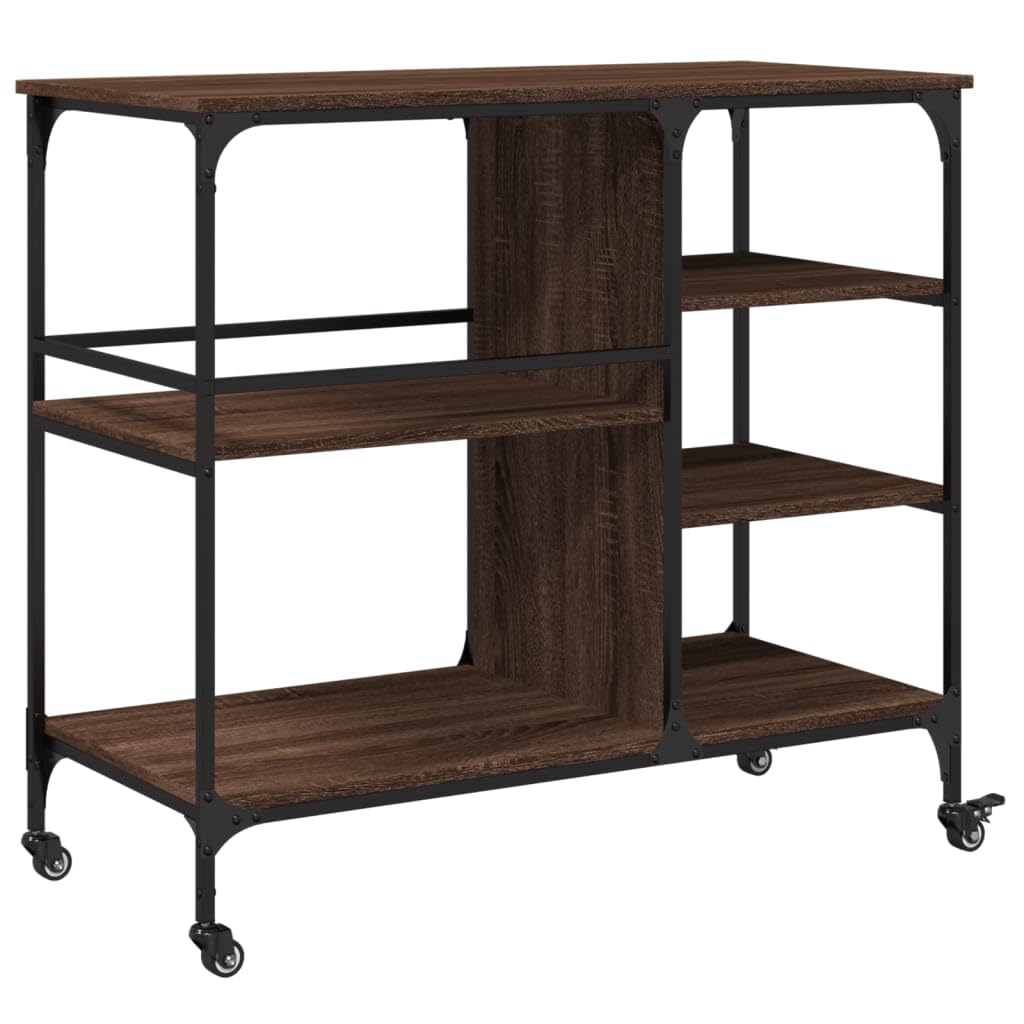 Carrello da cucina con ruote in legno e acciaio